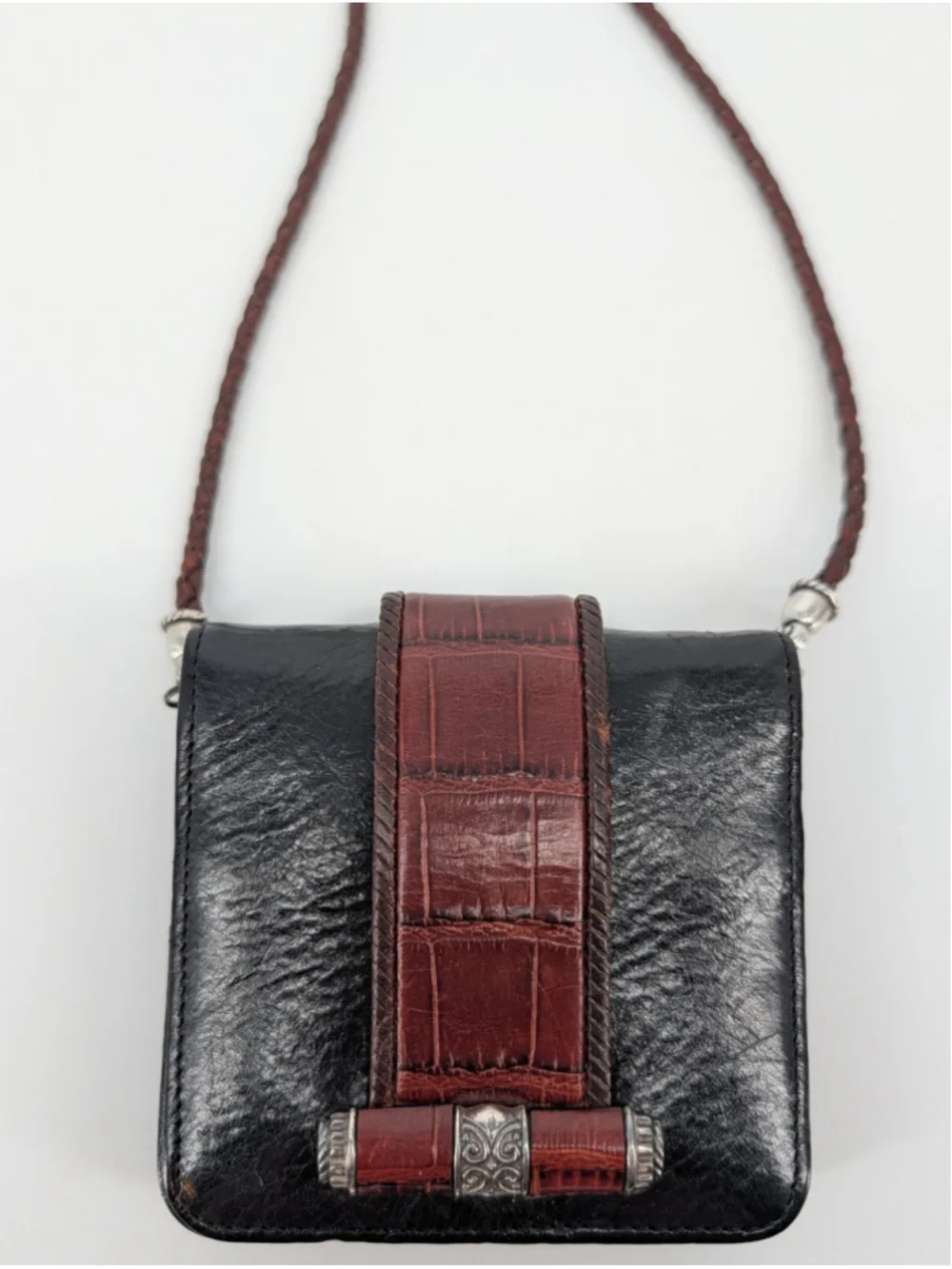 Vintage Brighton Mini Leather Crossbody Wallet Organizer Mirror Croc 26